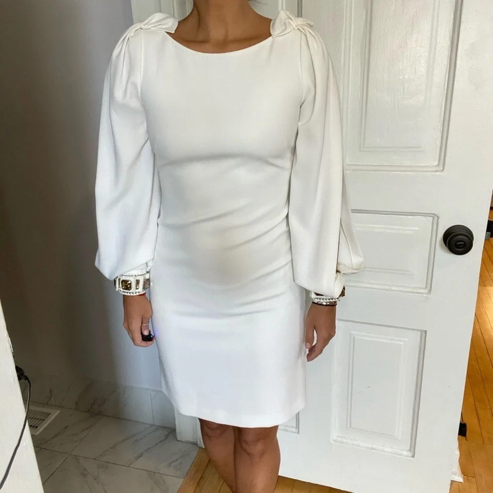 Elie Tahari jewel cuff split sleeve white dress - Picture 9 of 12